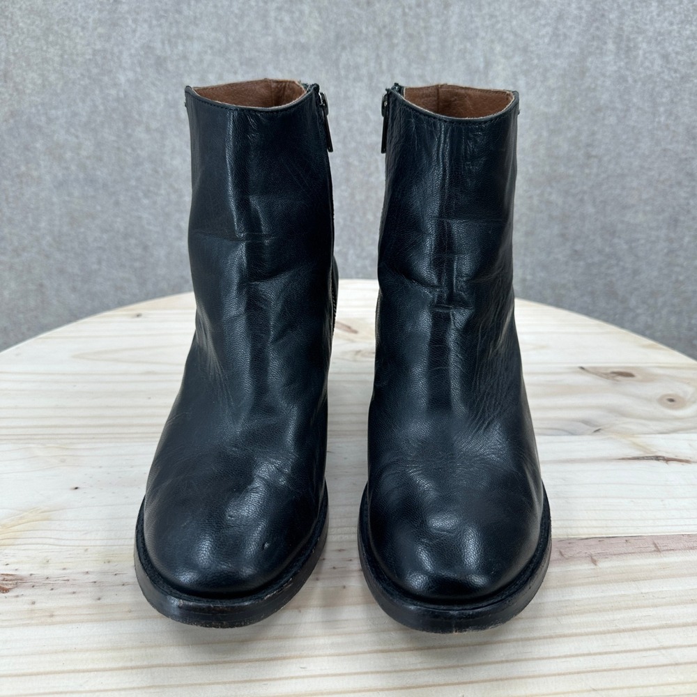 Frye Rosalia Shimmer Black Leather Ankle Boots Block Heel Zip Booties Womens 9 - Picture 3 of 16